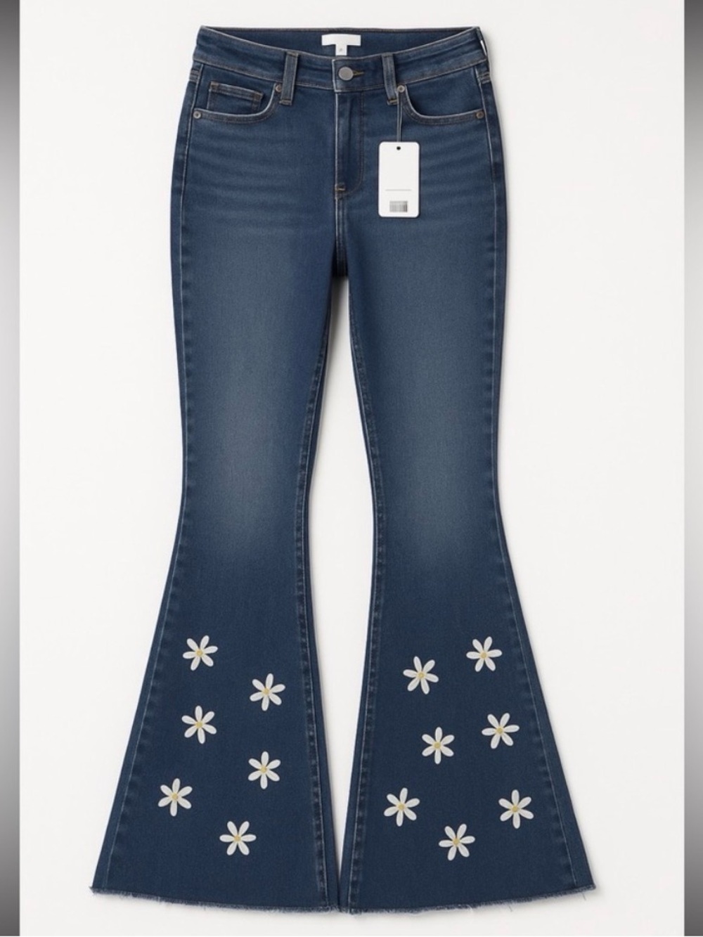 Forever 21 Dark Blue Flare Jeans with White Daisy Appliqué